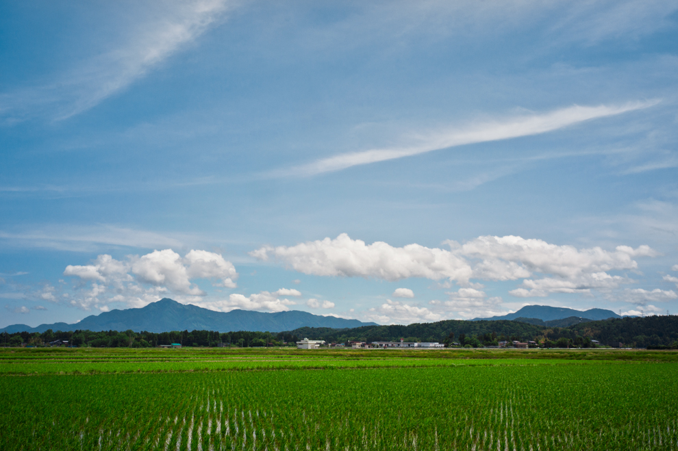 上越市頸城区からみた霊峰米山と尾神岳の風景写真