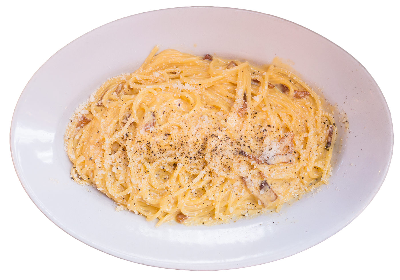ラ・ペントラッチャの豚ホホ肉ハムと卵、パルメザンチーズのクリームソース“カルボナーラ”のスパゲッティ